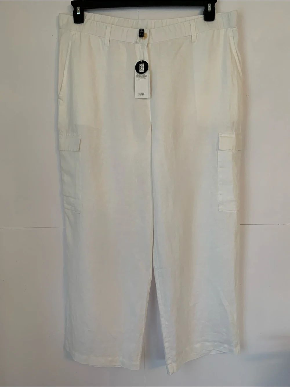 NWT Eileen Fisher White Organic Linen Cargo Wide Leg Women Pants Size XL